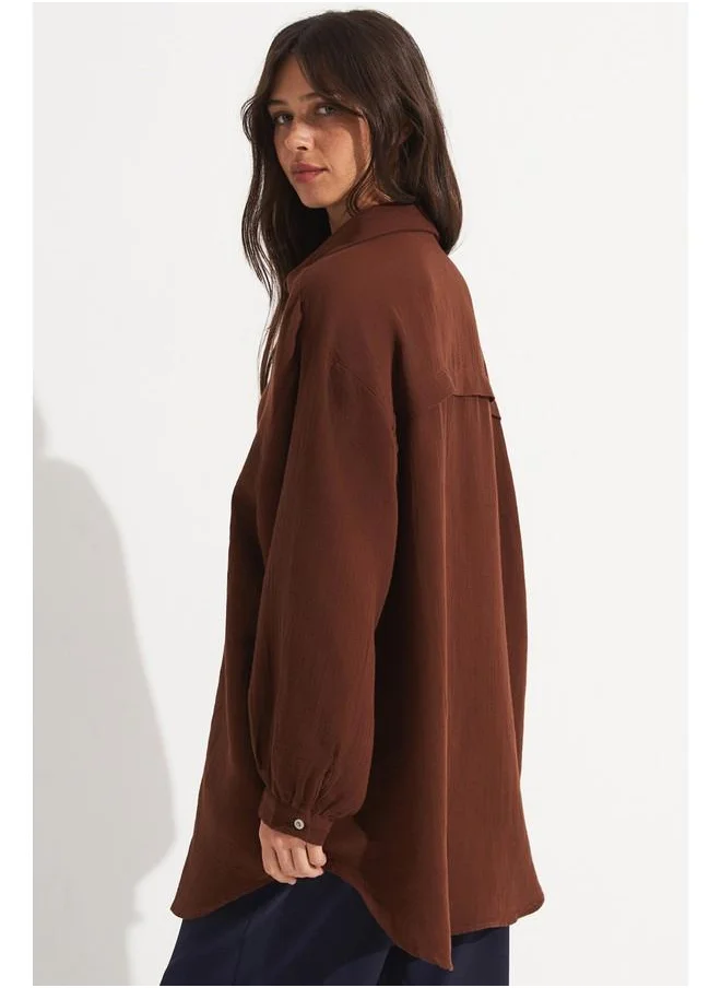 JUNE June Women 100% Cotton Shirt Brown