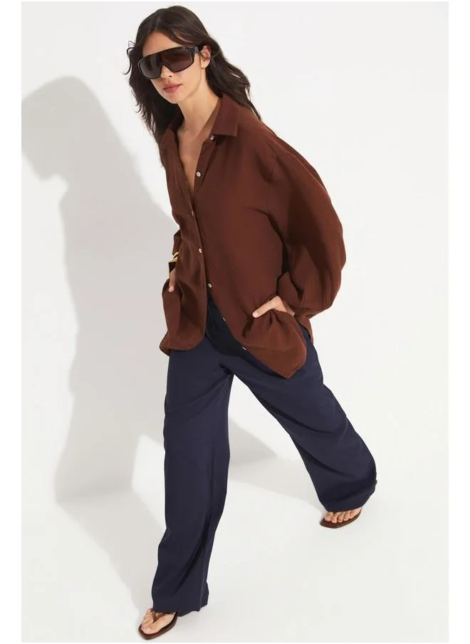 JUNE June Women 100% Cotton Shirt Brown