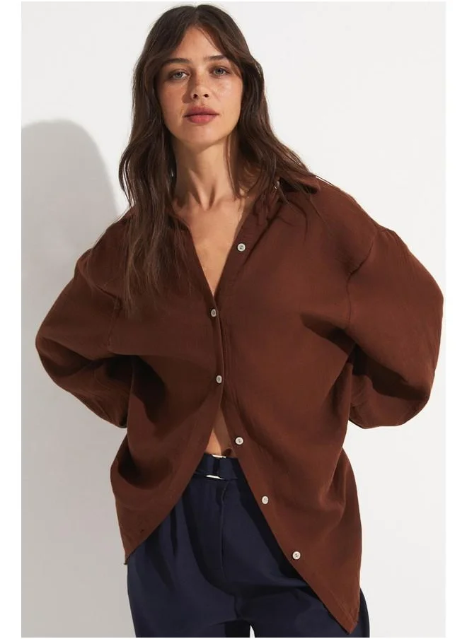 JUNE June Women 100% Cotton Shirt Brown