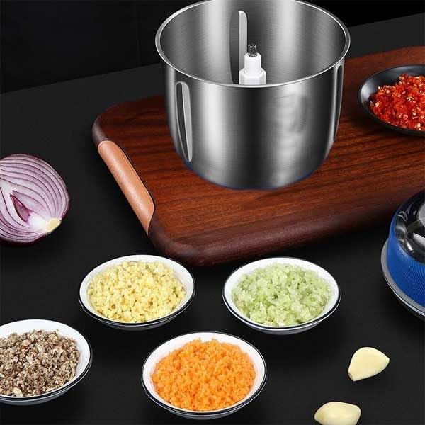 PARSPAR Multifunctional Minced Meat Minced Stuffing Machine 3L Stainless Steel Meat Blender Food Chopper for Meat Vegetables Baby Food Fruits and Nuts with 4 Sharp Blades 300 Watts Blue - Image 3