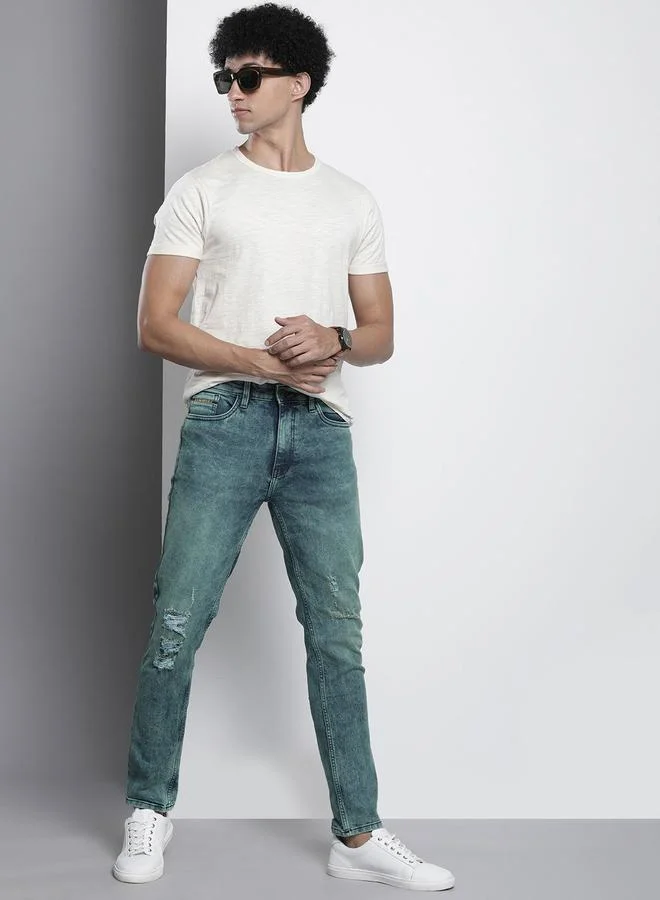 The Indian Garage Co Blue The Indian Garage Co Men Acid Wash Ripped Blue Jeans for Men | Best Price UAE