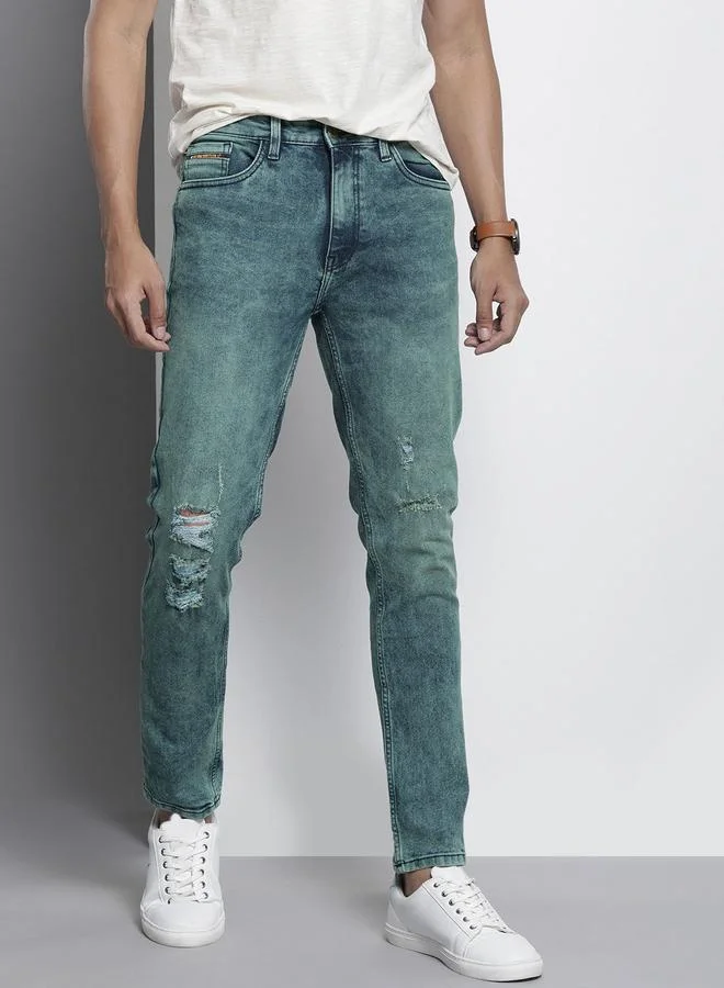 The Indian Garage Co Men Acid Wash Ripped Blue Jeans