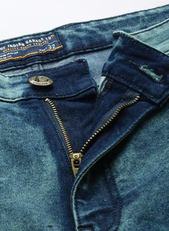 The Indian Garage Co Blue The Indian Garage Co Men Acid Wash Ripped Blue Jeans for Men | Best Price UAE