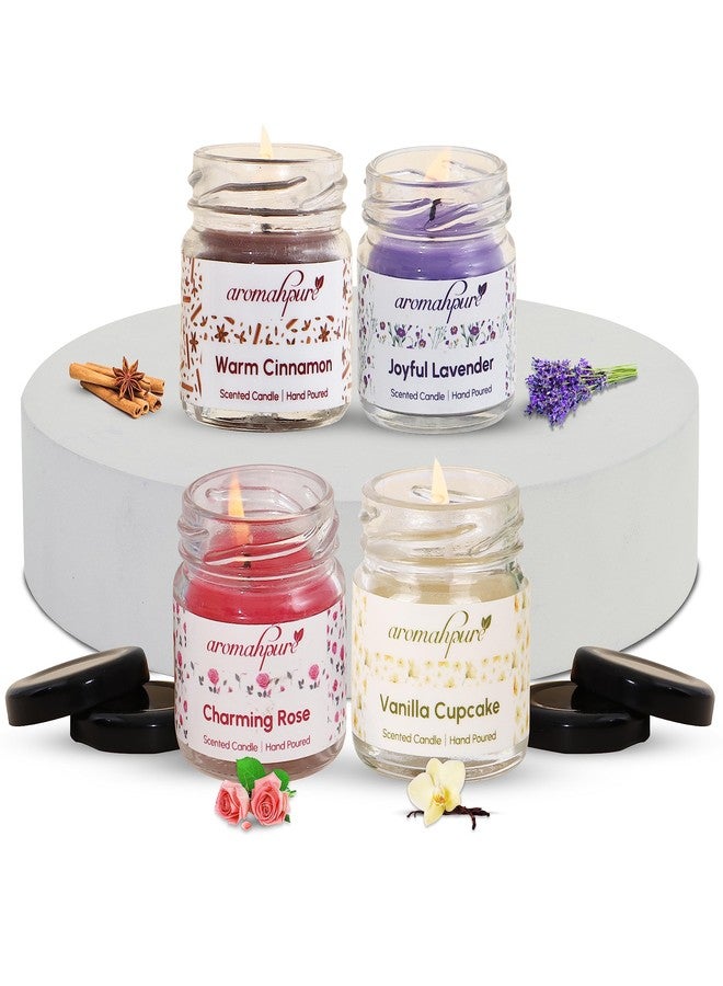 Aromahpure Scented Candles (Set of 4) (35 Hours) (100% Natural Wax) - Handcrafted | Smoke-Free | Vanilla Fantasy,Charming Rose, Warm Cinnamon, Joyful Lavender for Home & Gift Sets - Image 1