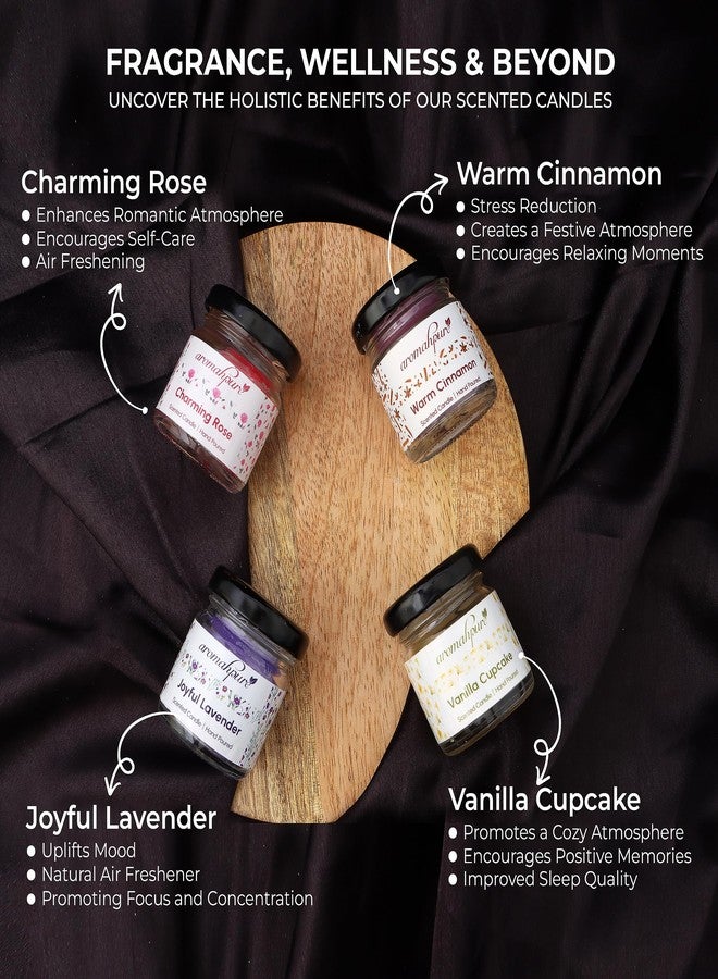 Aromahpure Scented Candles (Set of 4) (35 Hours) (100% Natural Wax) - Handcrafted | Smoke-Free | Vanilla Fantasy,Charming Rose, Warm Cinnamon, Joyful Lavender for Home & Gift Sets - Image 4