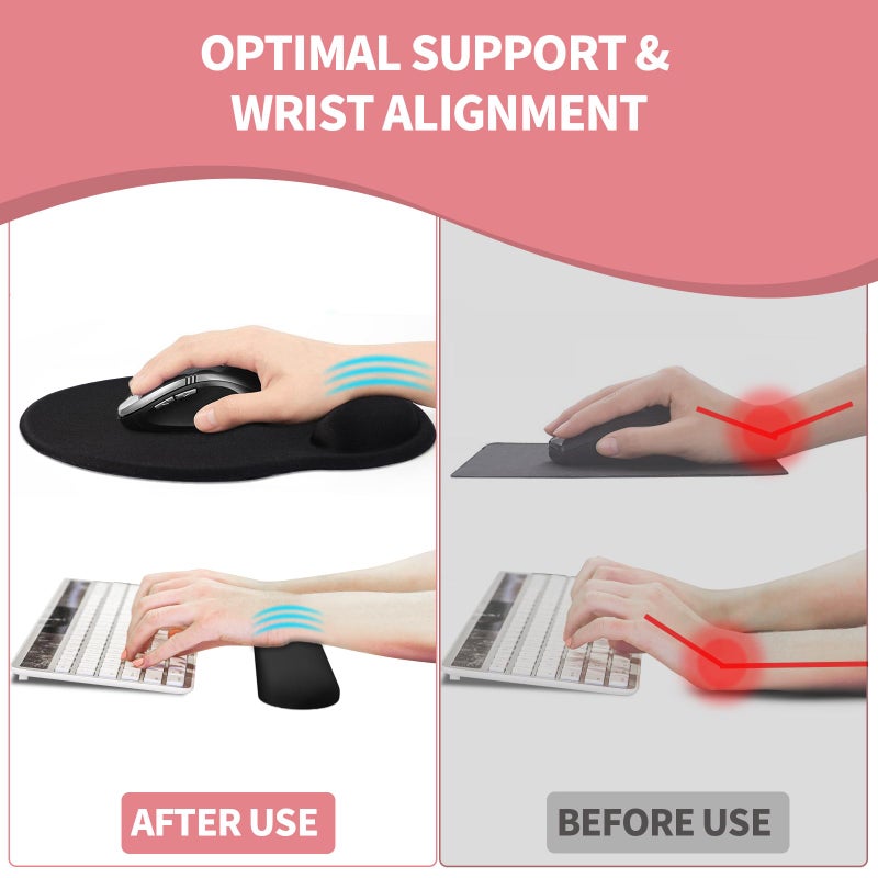 eulps Mouse Pad Wrist Support, Ergonomic Memory Foam Keyboard Wrist Pad & Gel Wrist Rest Set for Computer Keyboard for Easy Typing & Pain Relief for Office & Home (Rose Set) - Image 4