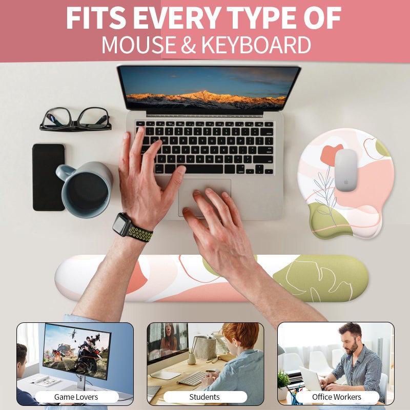 eulps Mouse Pad Wrist Support, Ergonomic Memory Foam Keyboard Wrist Pad & Gel Wrist Rest Set for Computer Keyboard for Easy Typing & Pain Relief for Office & Home (Rose Set) - Image 5