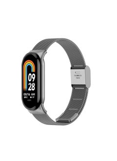 Replacement Strap For Xiaomi Mi Band 8 Milanese Buckle Metal Watch Band Grey
