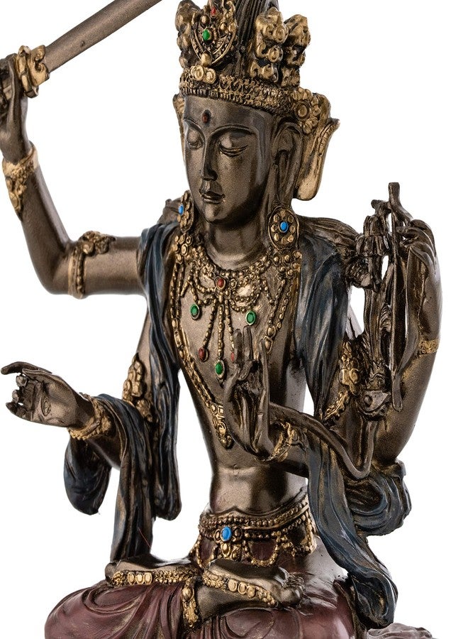 Top Collection Decorative Manjusri Buddha Statue- Bodhisattva of Transcendent Wisdom Sculpture in Premium Cold Cast Bronze- 5.25-Inch Collectible East Asian New Age Buddhist Figurine - Image 5