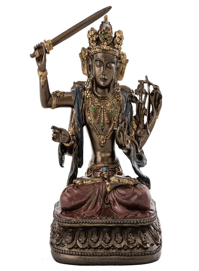 Top Collection Decorative Manjusri Buddha Statue- Bodhisattva of Transcendent Wisdom Sculpture in Premium Cold Cast Bronze- 5.25-Inch Collectible East Asian New Age Buddhist Figurine - Image 1
