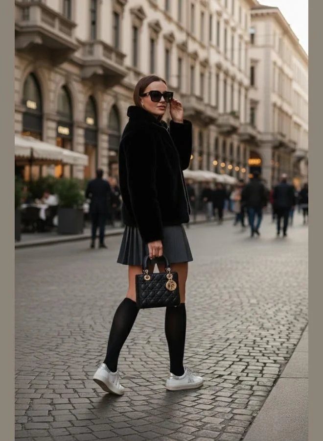 Lela Lela Oversize Fit Stand Collar Zippered Fur Women's FUR 497ZETA