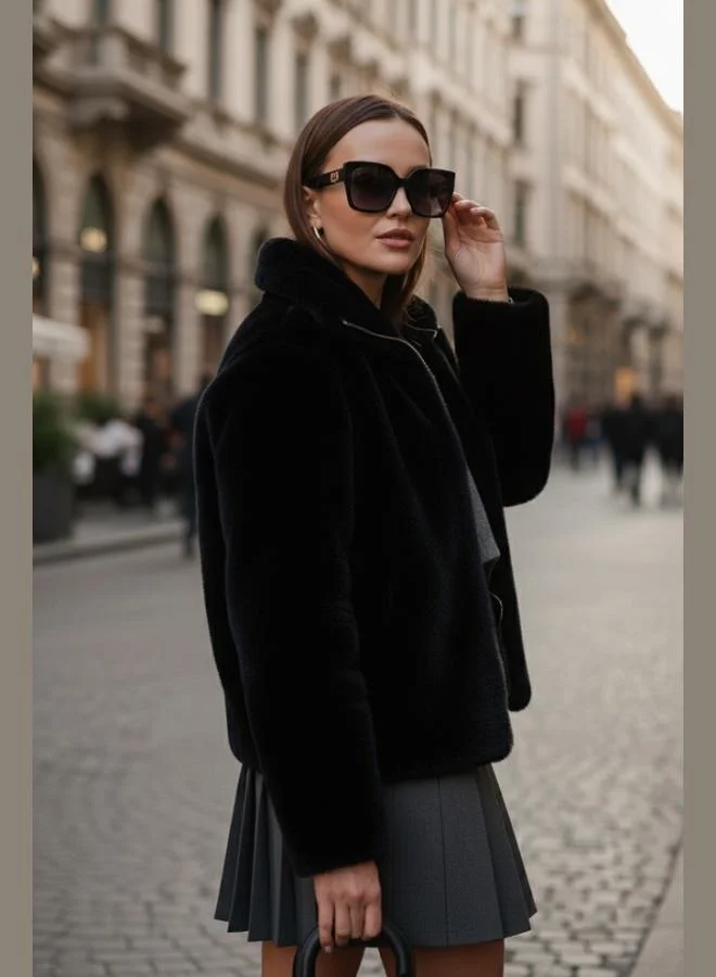 Lela Lela Oversize Fit Stand Collar Zippered Fur Women's FUR 497ZETA