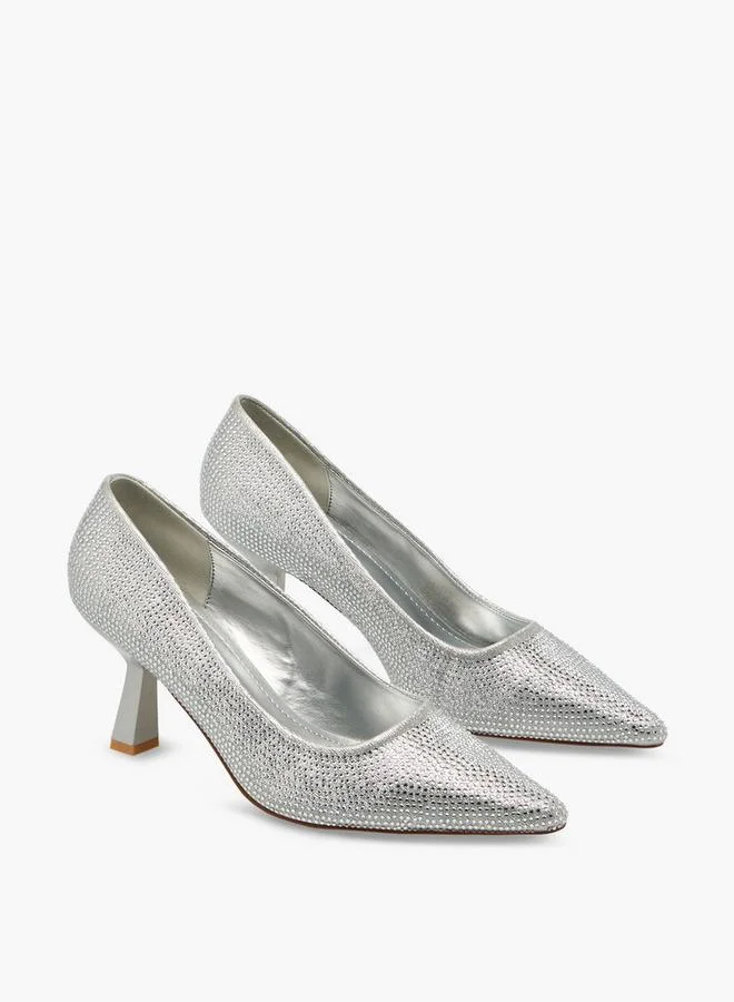 Women Rhinestone Embellished Flared Heel Shoes