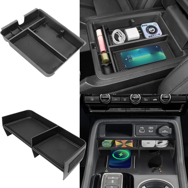 Neepiar 2PCS Center Console Organizer Compatible with 2023 2024 2025 Honda Pilot 2026 Honda Passport Armrest Tray Insert Divider Slot Box Secondary ABS Plastic Material Interior Accessories