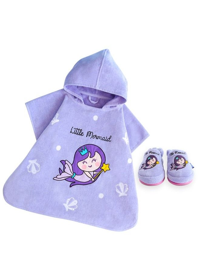 Milk & Moo Kids Poncho And House Slippers Little Mermaid Set  - Image 1