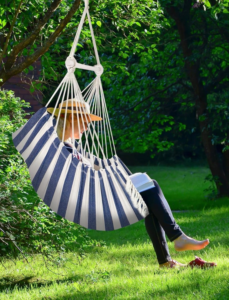 Chihee Hammock Chair Hanging Swing Max 500 Lbs 2 Cushions Included Metal Spreader Bar with Anti-Slip Grooves Portable Hanging Chair Side Pocket Large Macrame Bohemian Chair Indoor Outdoor - Image 2
