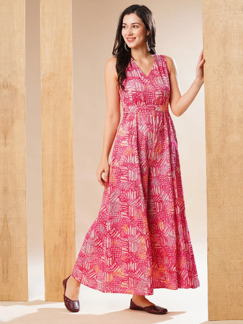 globus Women Printed V-Neck Basic Jumpsuit