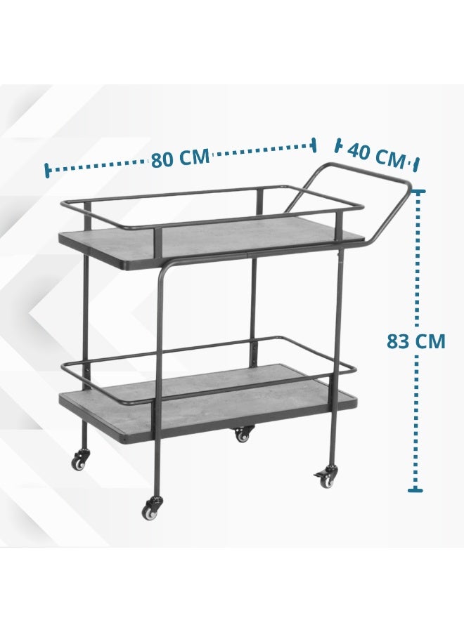 بكسل للأثاث عربة تقديم الضيافة للشاي والقهوة متحركة رفين مستطيلة من بكسل الأثاث, رمادي - Image 4
