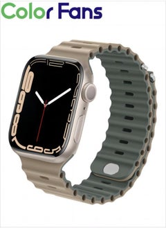 Soft Silicone Ocean Sports Strap Compatible Apple Watch 41mm 40mm 38mm for Men Women, Adjustible Watch Band for Apple Watch SE/Series 9/8/7/6/5/4/3/2/1 - Khaki/Gray Green