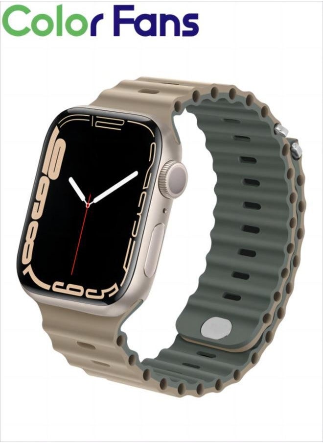 Color Fans - Soft Silicone Ocean Sports Strap Compatible Apple Watch 41mm 40mm 38mm for Men Women, Adjustible Watch Band for Apple Watch SE/Series 9/8/7/6/5/4/3/2/1 - Khaki/Gray Green - Image 1