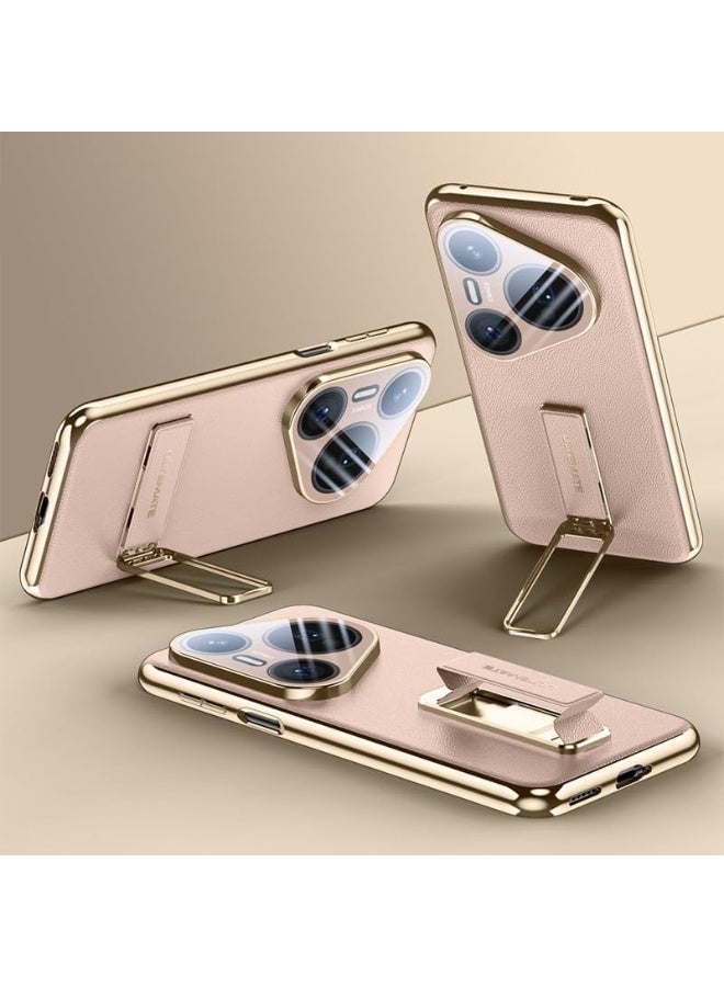 general Leather Case Compatible with Huawei Pura 80 Pro/Pro+ 5G, All-Inclusive Lens Camera Protection Magnetic Retractable Wristband Metal Swivel Stand Shockproof Cover