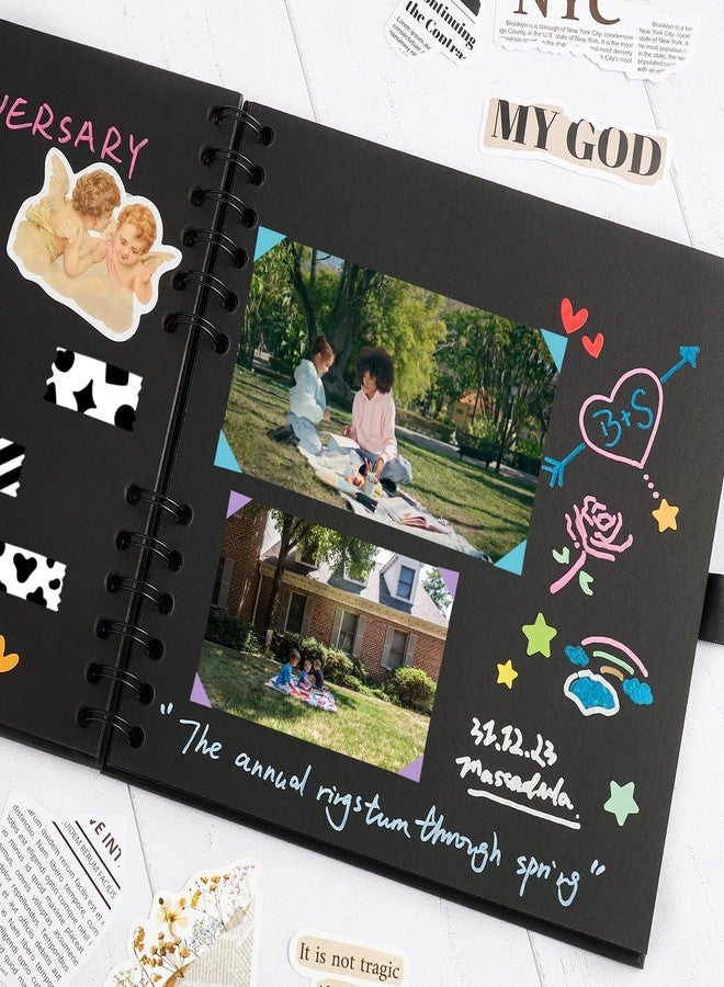 Mauproy 8 x 8 Inch Small Black Scrapbook Album, 40 Pages Photo Album with Black Pages, Kraft Paper Hardcover Memory Book with DIY Accessories Kit for Travel Anniversary Wedding Birthday - Image 5