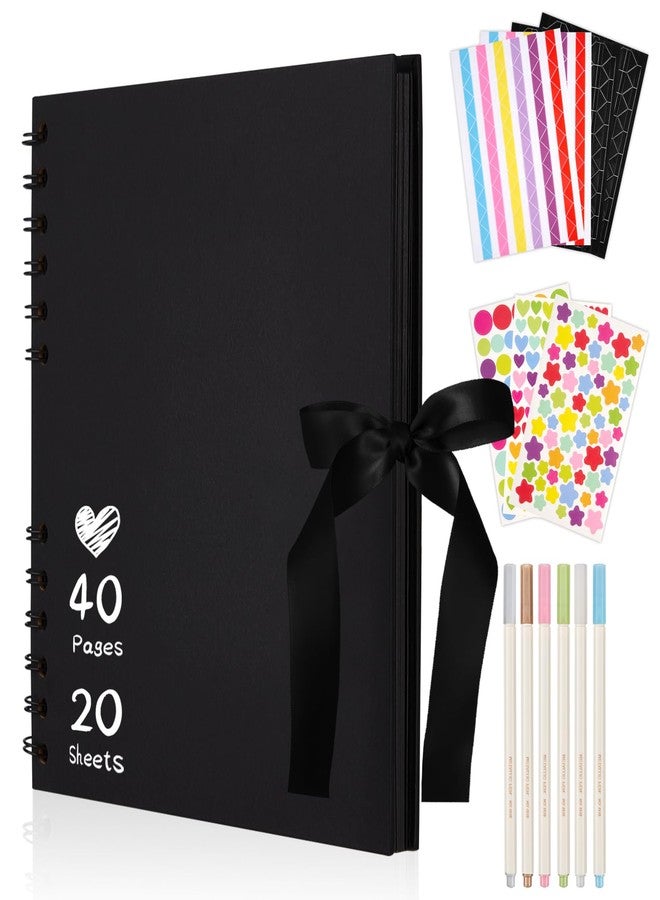 Mauproy 8 x 8 Inch Small Black Scrapbook Album, 40 Pages Photo Album with Black Pages, Kraft Paper Hardcover Memory Book with DIY Accessories Kit for Travel Anniversary Wedding Birthday - Image 1