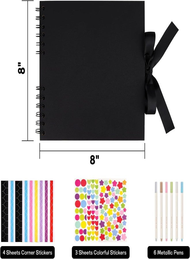 Mauproy 8 x 8 Inch Small Black Scrapbook Album, 40 Pages Photo Album with Black Pages, Kraft Paper Hardcover Memory Book with DIY Accessories Kit for Travel Anniversary Wedding Birthday - Image 2