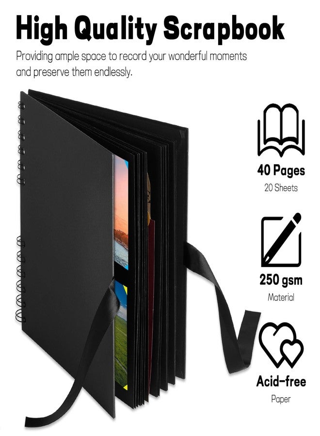 Mauproy 8 x 8 Inch Small Black Scrapbook Album, 40 Pages Photo Album with Black Pages, Kraft Paper Hardcover Memory Book with DIY Accessories Kit for Travel Anniversary Wedding Birthday - Image 3