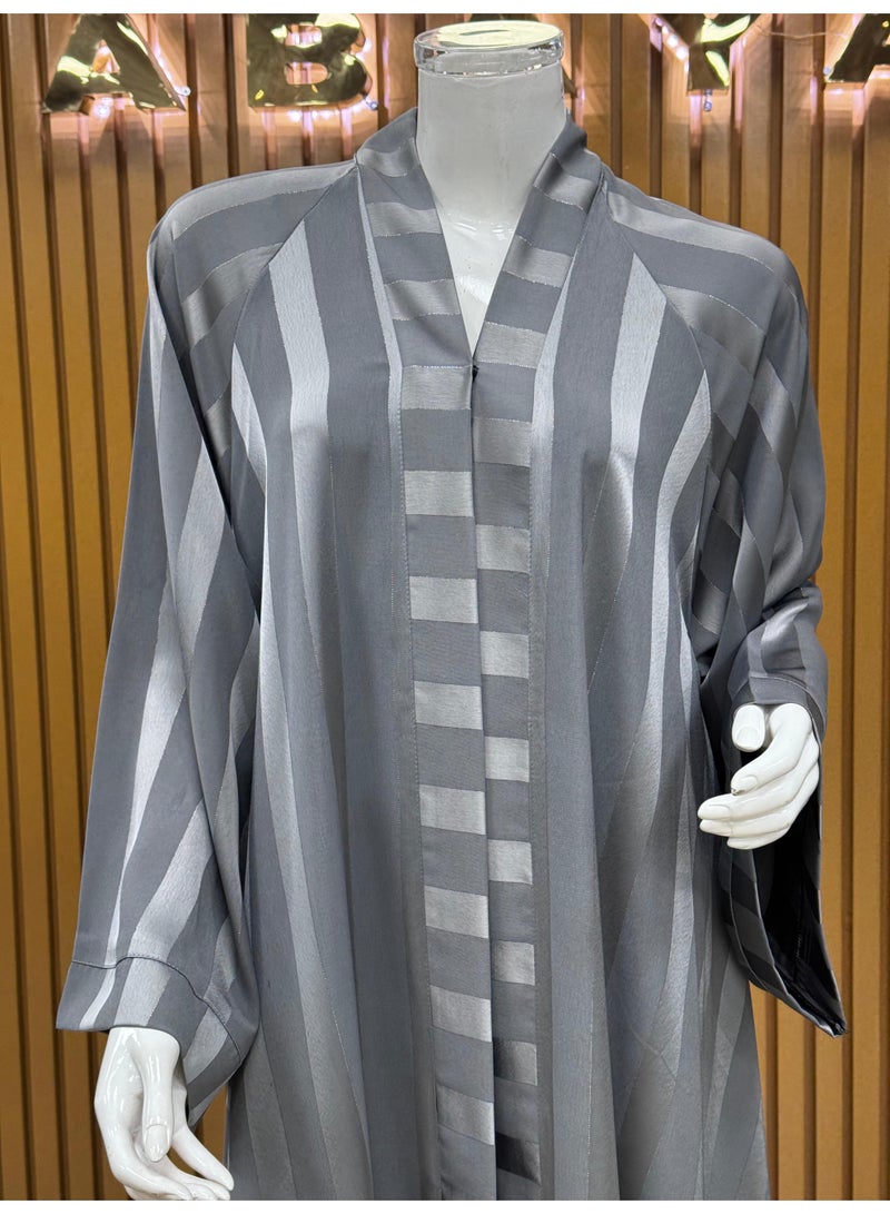 Elegant and  Striped Silver Abaya with a Perfect  Finishing, For your Everyday Casual Wear and Modest Fashion Style. - Image 1