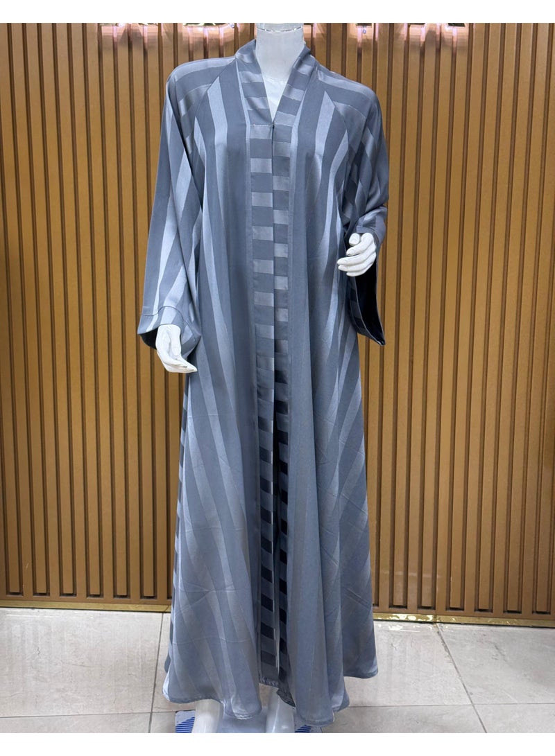 Elegant and  Striped Silver Abaya with a Perfect  Finishing, For your Everyday Casual Wear and Modest Fashion Style. - Image 2