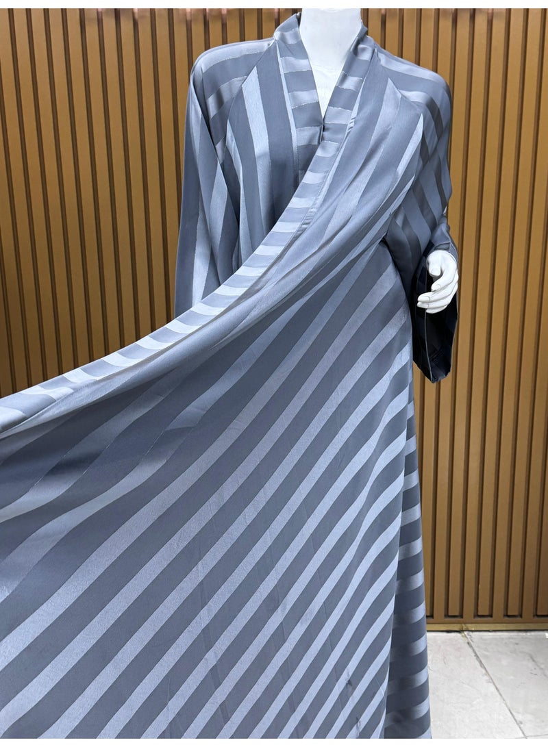 Elegant and  Striped Silver Abaya with a Perfect  Finishing, For your Everyday Casual Wear and Modest Fashion Style. - Image 5