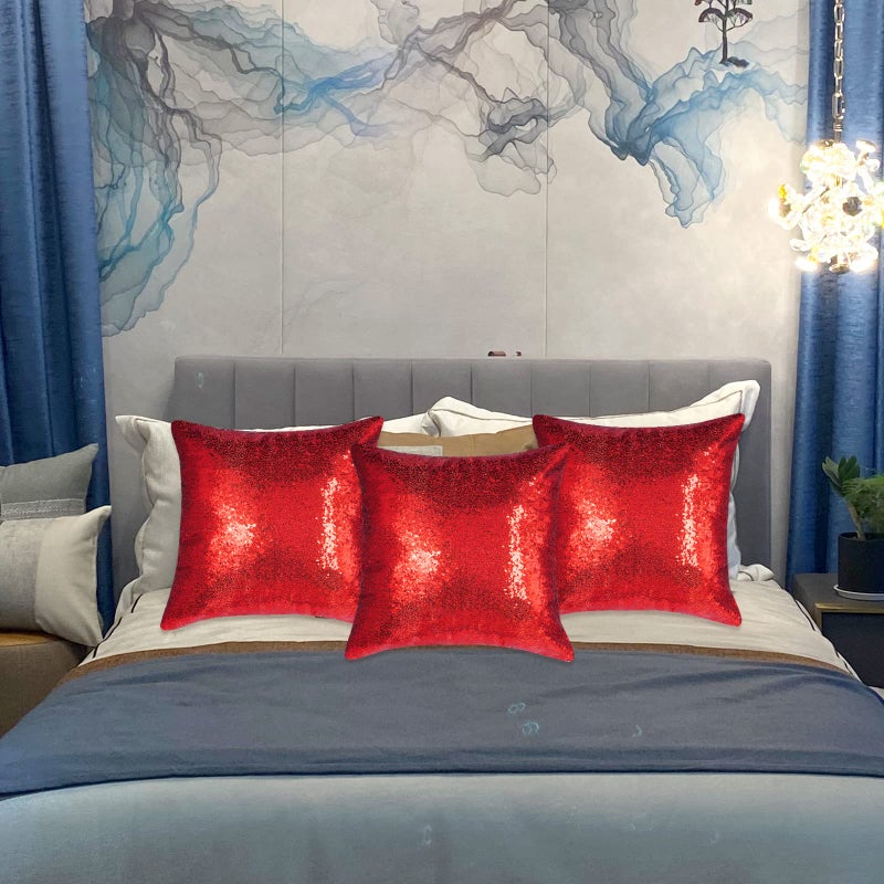 Miayon Red Sequin Pillow Covers Square Glitter Pillow Cases Decorative Sparkling Throw Pillow Covers Cushion Case for Bed Sofa Bedroom Living Room Valentine's Day Wedding Home Decor (18""x18"" 4 Pack) - Image 5