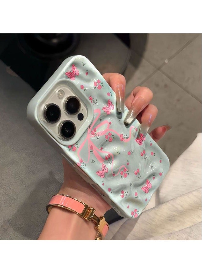 NIBEMINENT Pleated Bow Protective TPU Case Cover For IPhone 16, Blue