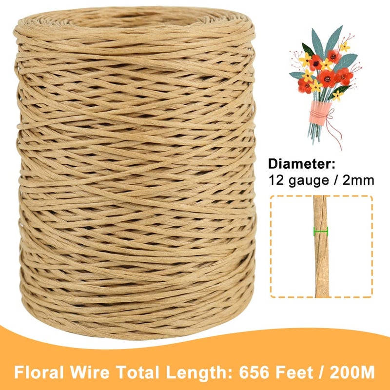 Tenn Well Floral Binding Wire, 656 Feet 2mm Paper Covered Wire Rustic Vine Wires for Floral Arrangements, Flower Crowns, Grapevine Wreath Making, Wedding Decorating, DIY Projects (Natural) - Image 4