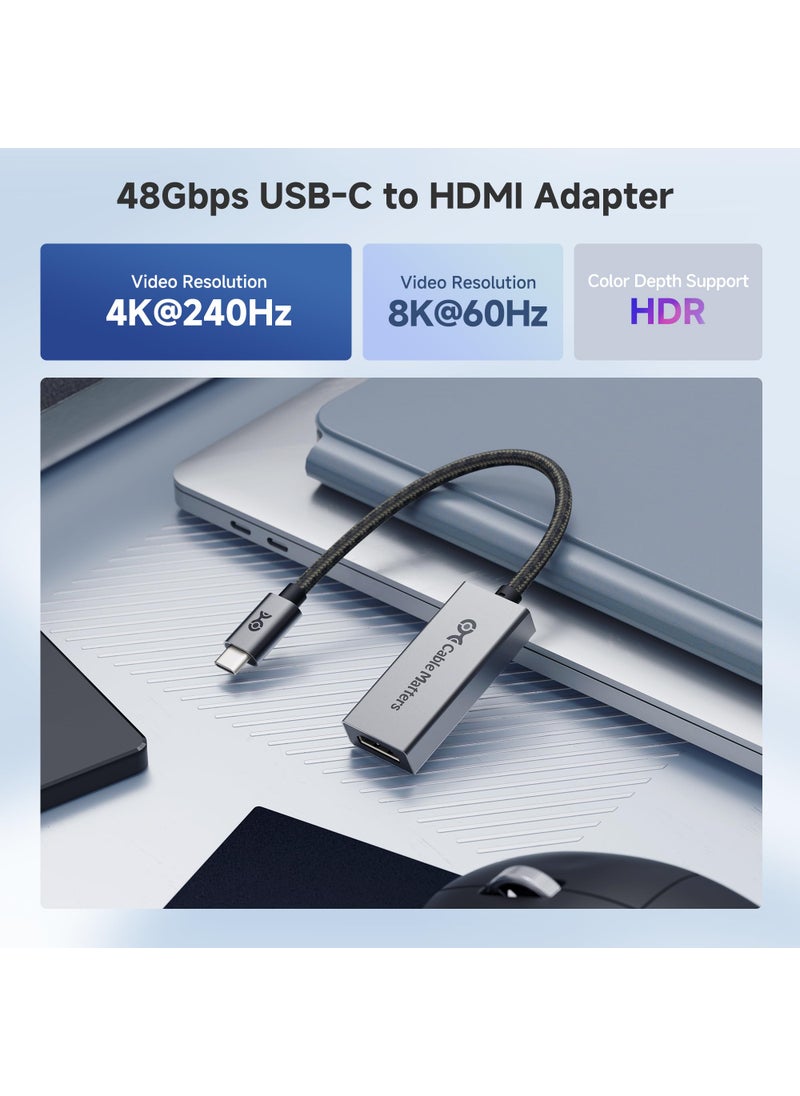 Cable Matters Cable Matters 48Gbps USB C to HDMI 2.1 Adapter, Supports 8K 60Hz / 4K 240Hz HDR, Thunderbolt 4 to HDMI 2.1, HDMI 2.1 to USB C Adapter, Compatible with Thunderbolt 5 - Max Resolution on Mac is 4K@60Hz  - Image 2
