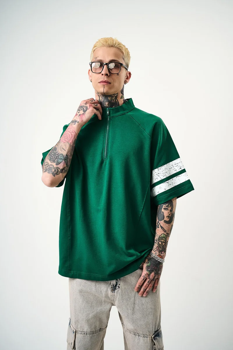 ريسباير تي شيرت رجالي مقاس كبير (Oversize) بطبعة "84 Zone"، زيتي (نيفتي)