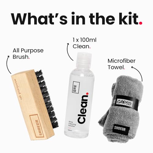 SHOEGR Standard Shoe Cleaning Kit with Microfiber Towel | White Shoes Cleaner | Sneaker Cleaning Solution with All-Purpose Shoe Brush | Sports & Daily Footwear Cleaner - Image 2
