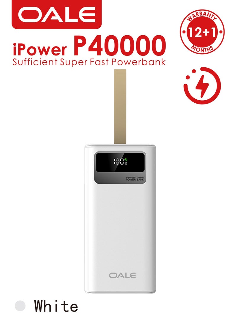 أوالي, بنك طاقة OALE iPower P40000 40000 مللي أمبير في الساعة ، شحن فائق السرعة بقوة 22.5 واط ، كابلات مدمجة من النوع C و Lightning ، ضوء LED ، مؤشر مستوى الطاقة - Image 1
