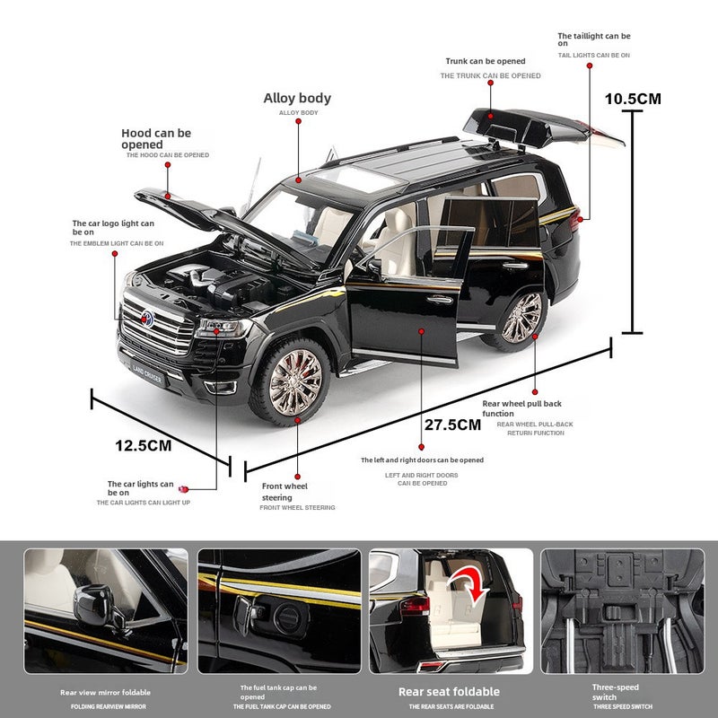 1:18 Toyota Land Cruiser LC300 Alloy SUV Model Black - Image 4