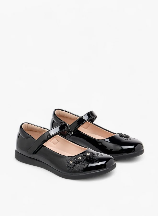 Flora Bella By Shoexpress Girls Floral Accent Mary Jane School Shoes with Hook and Loop Closure
