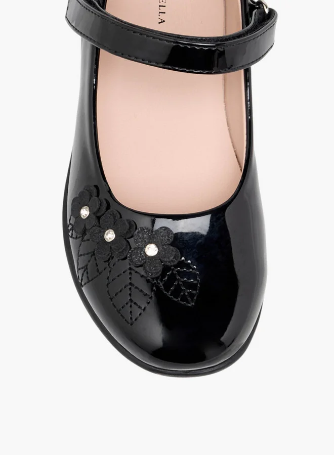 Flora Bella By Shoexpress Girls Floral Accent Mary Jane School Shoes with Hook and Loop Closure
