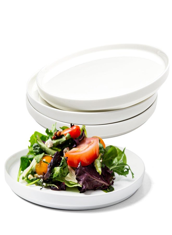 Vikko Salad Plate, Set of 4 White Plates, Dessert, Salad, Appetizer Plate, Fine Bone China, Stackable 8 Inch Dessert Plates, Dishwasher Safe - Image 1