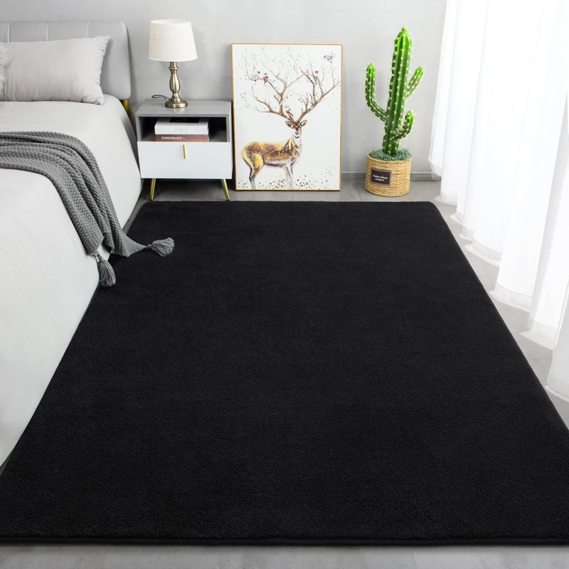 Keeko Soft Area Rugs for Bedroom Living Room  4x6 Black Modern Indoor Low Pile Fluffy Rug Machine Washable Non Slip Thickened Memory Foam Rug Carpet for Kitchen Dorm Classroom Kids Room Decor - Image 3