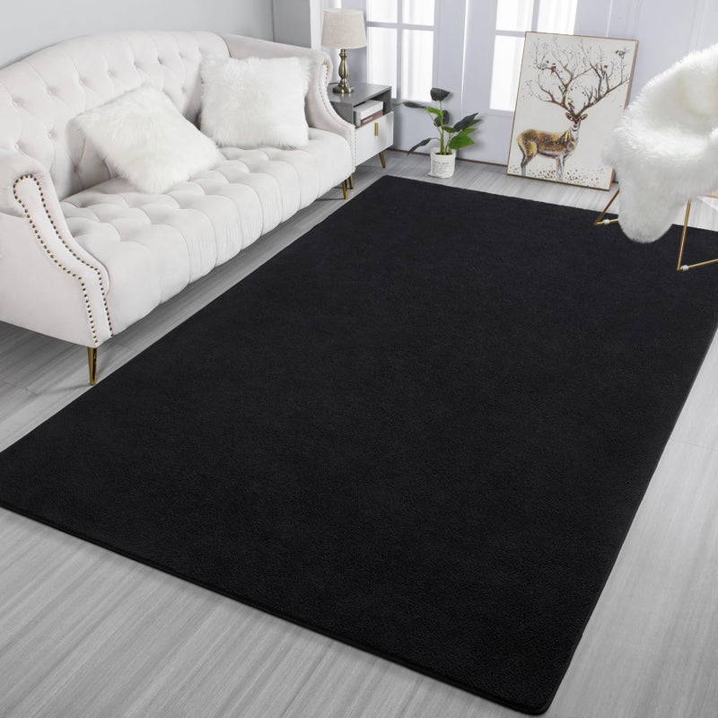 Keeko Soft Area Rugs for Bedroom Living Room  4x6 Black Modern Indoor Low Pile Fluffy Rug Machine Washable Non Slip Thickened Memory Foam Rug Carpet for Kitchen Dorm Classroom Kids Room Decor - Image 1