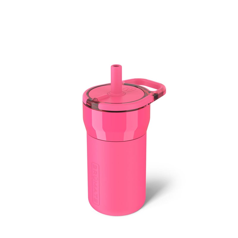 برميت ليب 12 أونصة 100% مضاد للتسرب كوب أطفال مع مقبض وقشة سيليكون ناعمة مقاومة للسقوط غلاف سيليكون للأطفال 4 معزول من الفولاذ المقاوم للصدأ صديق لحامل الأكواب 12 أونصة وردي نيون