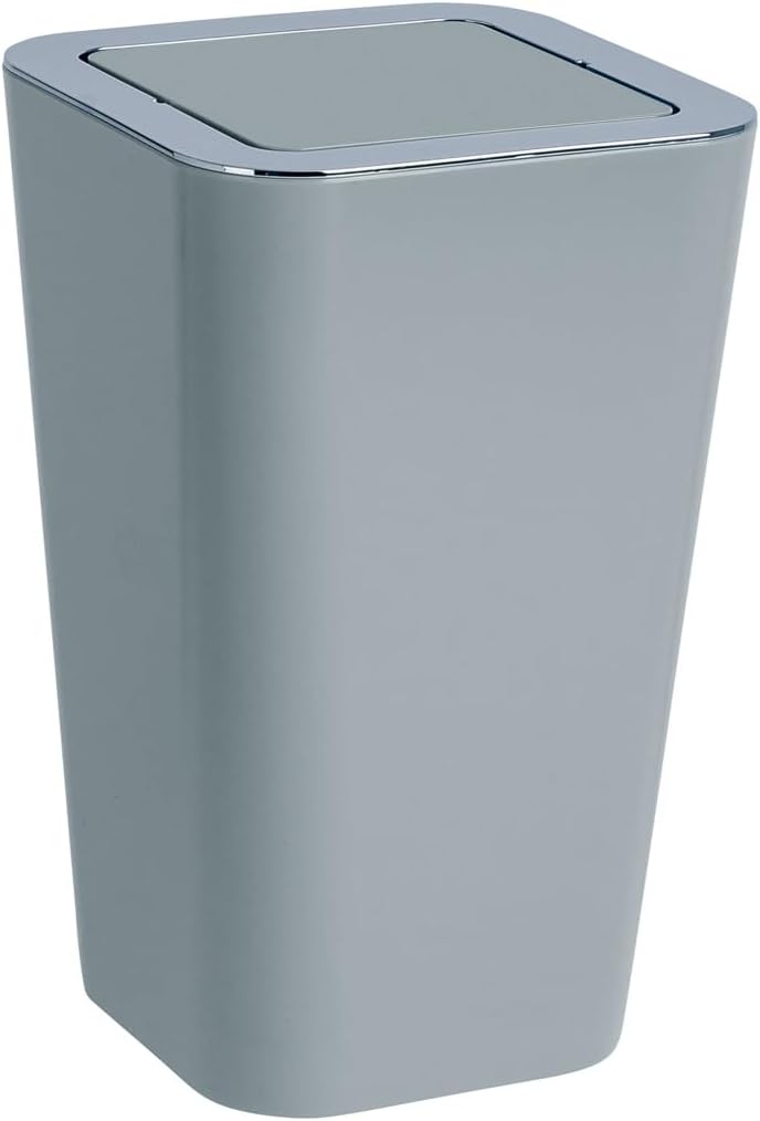 Wenko Small Trash Can with Swing Top Lid, Mini Waste Basket, Stylish Garbage Bin for Bathroom, Bedroom, Kitchen, 1.6 Gallon, 7.1 x 11.2 x 7.1 in, Gray - Image 1