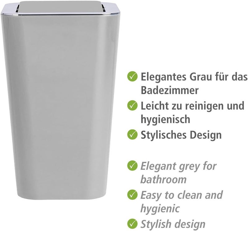 Wenko Small Trash Can with Swing Top Lid, Mini Waste Basket, Stylish Garbage Bin for Bathroom, Bedroom, Kitchen, 1.6 Gallon, 7.1 x 11.2 x 7.1 in, Gray - Image 3