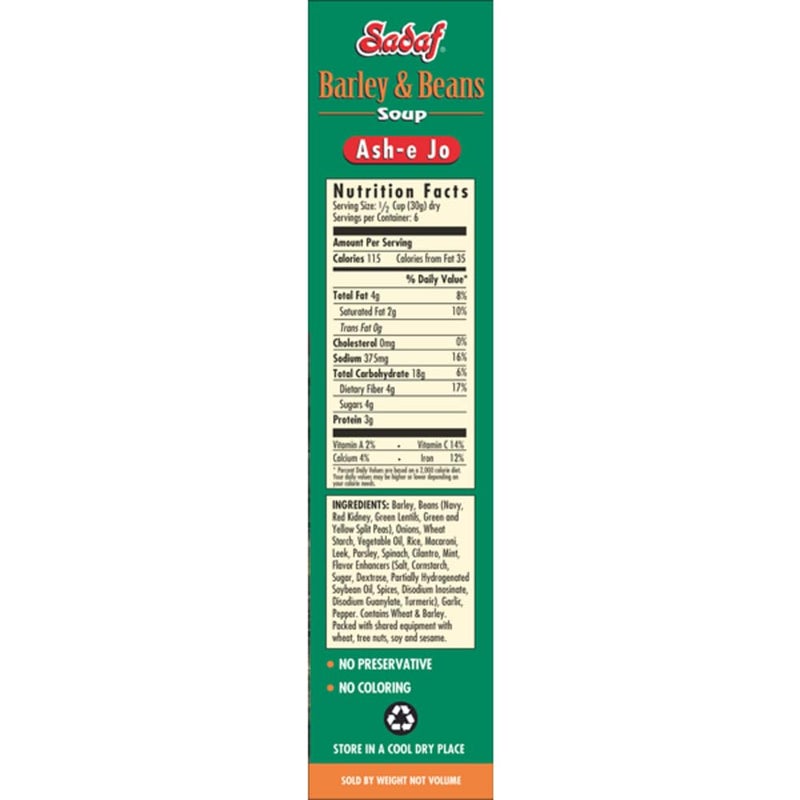 Sadaf Ash-e Jo Mix - Barley & Bean Soup Mix Packet - Vegetarian Homestyle Meal - Vegetable Soup Mix - Kosher - 6 Oz - Image 2