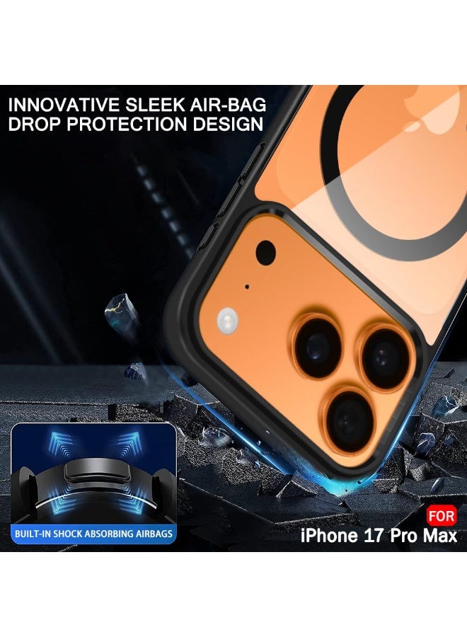 iPhone 17 Pro Max Case Compatible with Mag-Safe, Clear Hard PC Anti-Yellowing Back with Shock-Absorbing Silicone Frame – Black - Image 5